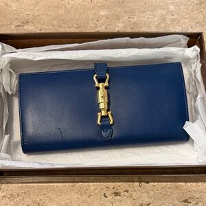 Vintage Gucci Blue Wallet with Gold Locket Hardware
